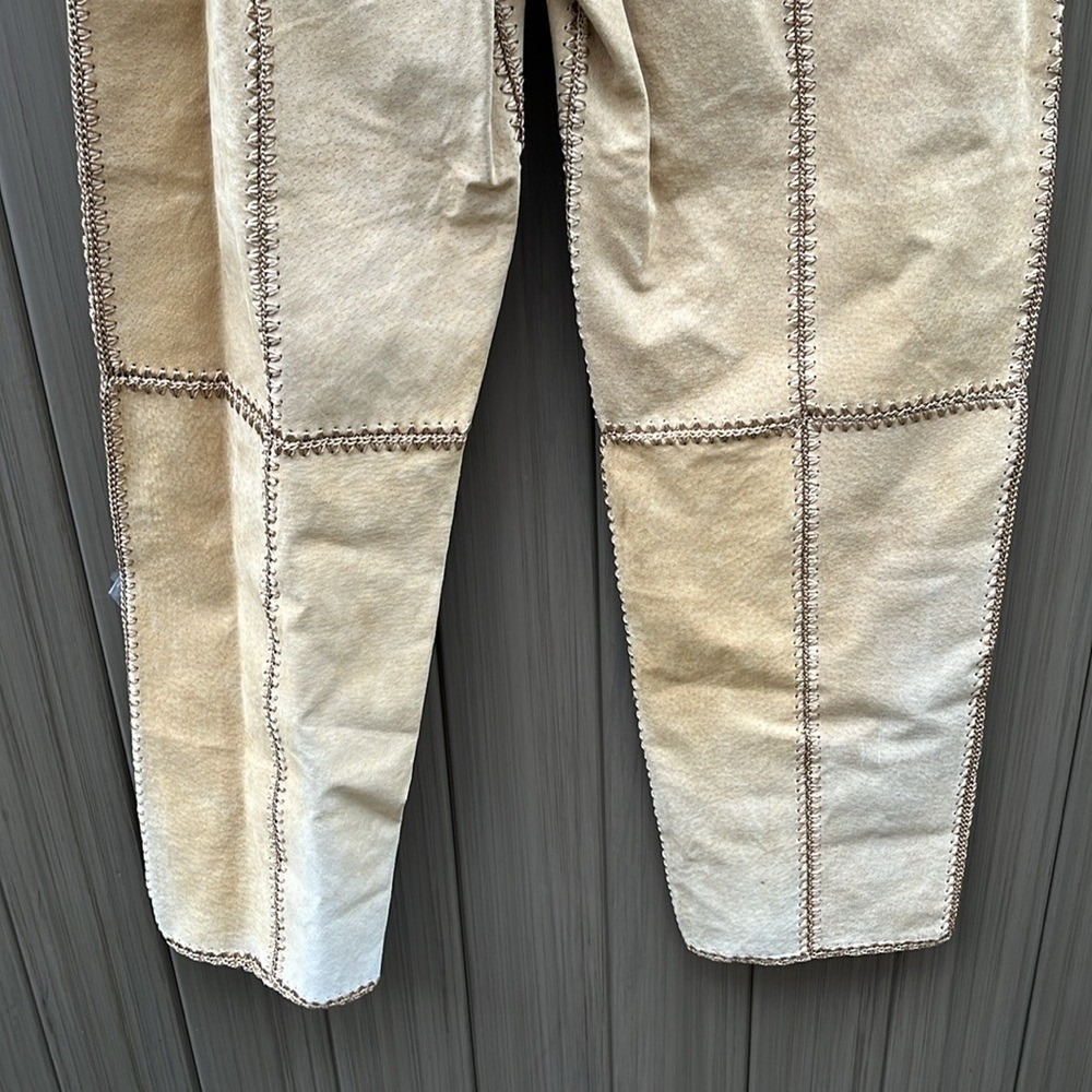 S.M.H. Vintage Dead Stock Tan Suede Crochet Patchwork Pants Boho Coachella sz 10 - Picture 8 of 12